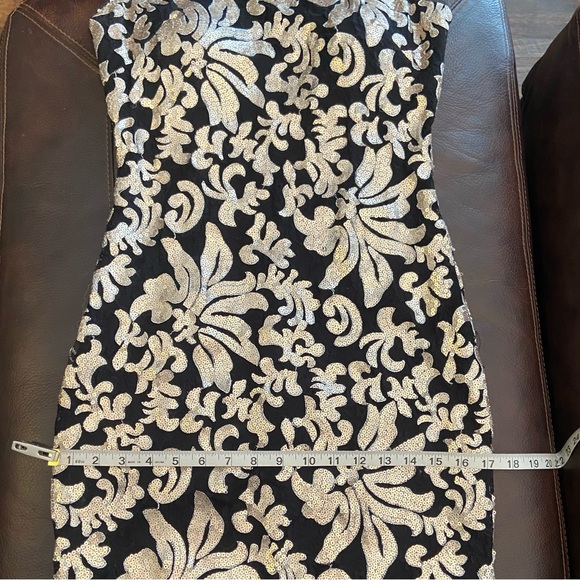 Gorgeous Betsy & Adam gown w/black tulle & champagne colored sequins. Size 6. - Picture 10 of 12